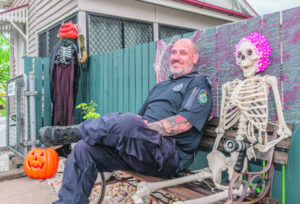 Halloween under a rumbling night sky