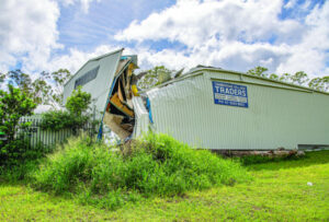 Tornado topples tree onto trader warehouse