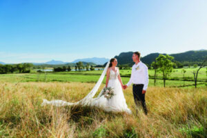 Open air chapel with a mountain backdrop on a perfect Autumn day