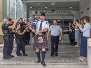 Police piper plays out career cop’s retirement